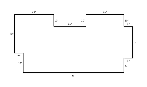Custom chair mat CAD diagram 96 x 48 with top notch and stepped corners